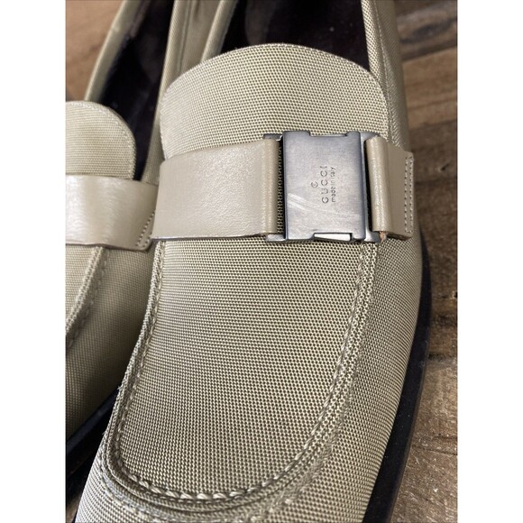 Vintage Gucci Canvis Loafers Size 9 Women’s Taupe Heeled Square Toe with Buckle - Picture 4 of 16